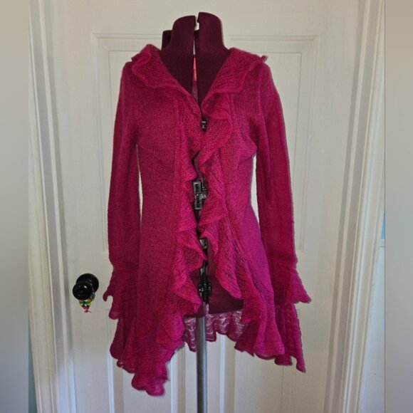 Betsey Johnson NWT Pink Lightweight Knit Ruffle Cardigan - Picture 1 of 8